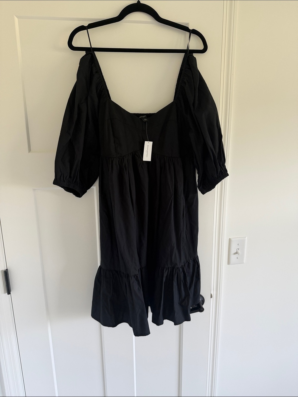 Banana Republic Black Off-Shoulder Puff Sleeve Mini Dress